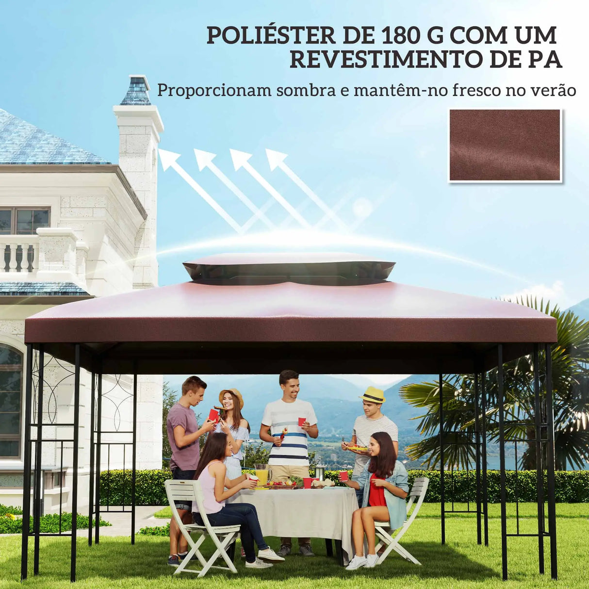 Toldo de Substituição 4x3 m para Pérgola de Jardim – Dupla Camada, Respirável e com 10 Orifícios de Drenagem