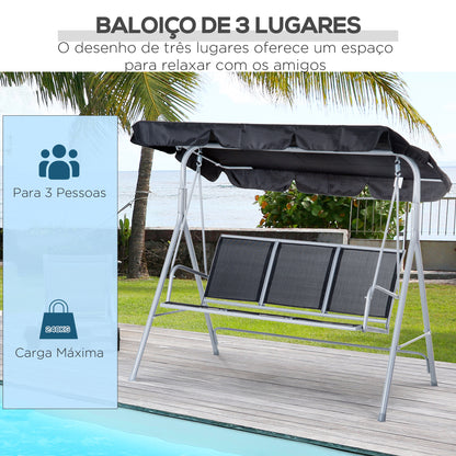 Outsunny Baloiço Jardim de 3 Lugares com Toldo Ajustável Encosto Respirável e Estrutura de Metal para Terraço Balcão Exterior Carga 200kg 171x108x154cm Preto