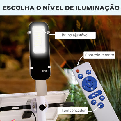 Outsunny Candeeiro Solar de Exterior com 54 LED Candeeiro de Parede de Alumínio IP65 Impermeável com Iluminação Branco Frio e Controlo Remoto para Jardim Pátio 68x37x16 cm Prata