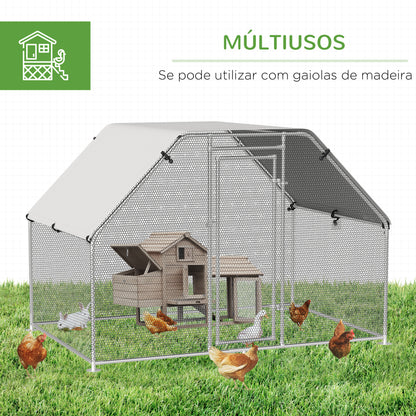 PawHut Galinheiro ao ar livre Gaiola para aves domésticas de metal galvanizado com fechadura e cobertura Oxford 280x190x195cm