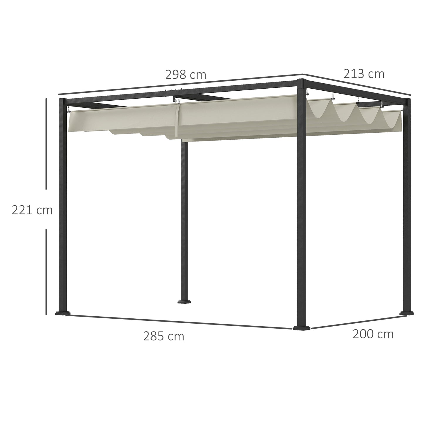 Outsunny Pérgola 298x213x221 cm Pérgola de Jardim com Teto Retrátil de Poliéster com Revestimento Resistente para Celebrações Festas Casamento Creme