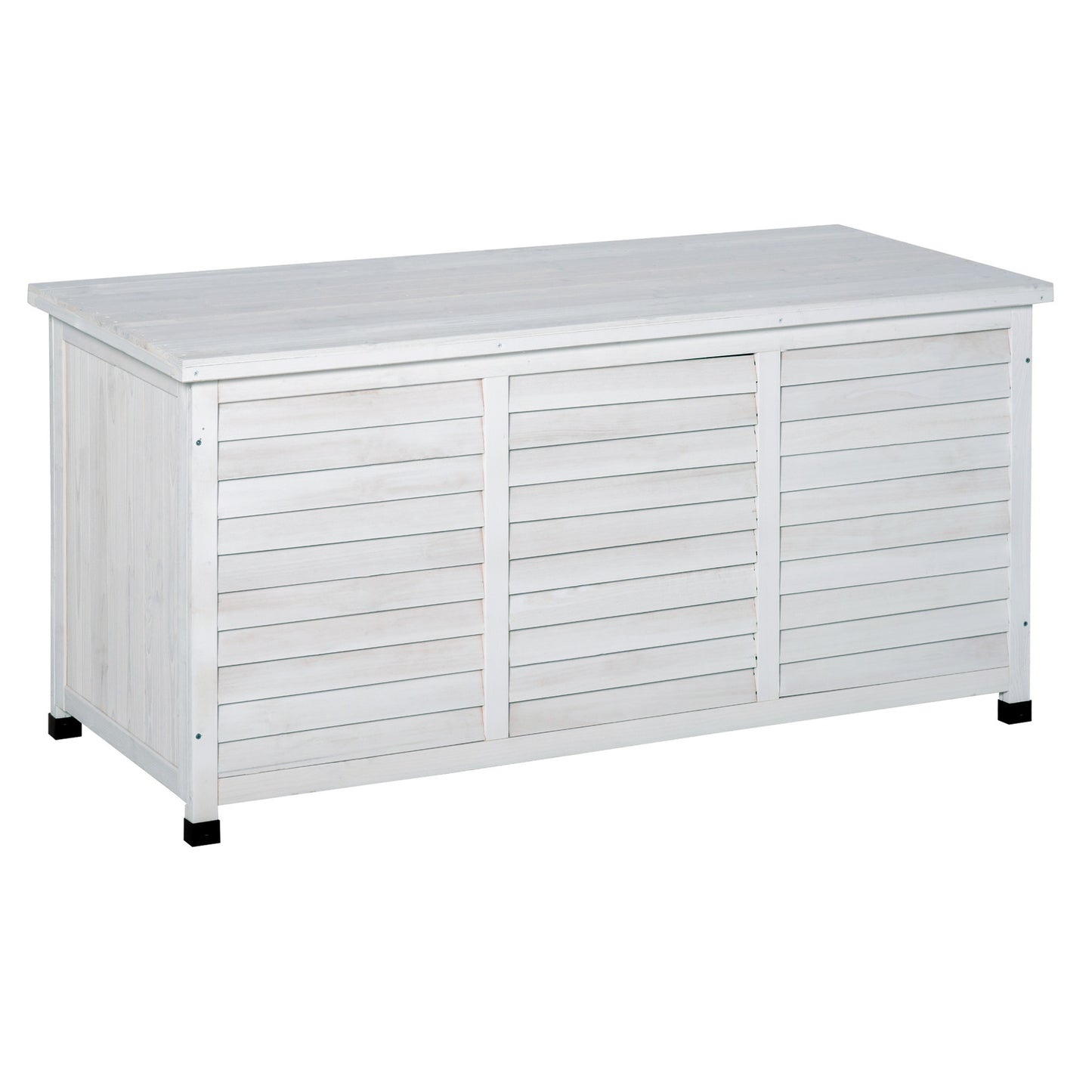 Outsunny Baú de madeira ao ar livre Caixa de armazenamento de jardim com tampa que pode ser aberta 127x56x60 cm Branco