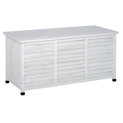 Outsunny Baú de madeira ao ar livre Caixa de armazenamento de jardim com tampa que pode ser aberta 127x56x60 cm Branco