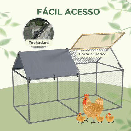 Gaiola para Pequenos Animais Parque para Animais de Estimação de Aço com 1 Porta Superior e Cobertura Anti-UV para Exterior Jardim 198x100x120 cm Prata