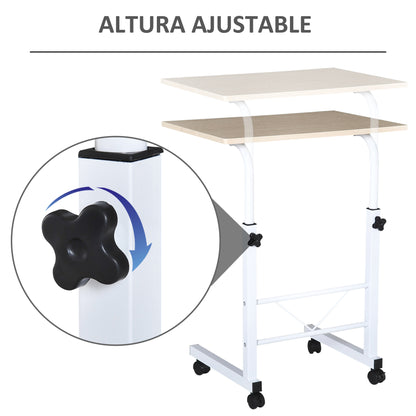 HOMCOM Mesa de computador para Hogar escritorio Altura Ajustável Mesa Compacta com Rodas 60x40x68-78cm Cor Branco