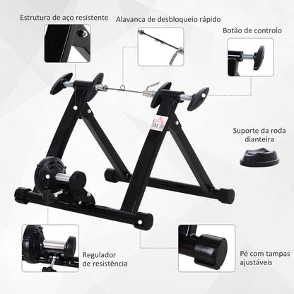 HOMCOM Rolo de Bicicleta para Treinamento Dobrável com Resistência Magnética para Rodas de 26-28 Polegadas Suporte de Treinamento para Bicicleta Casa Interior 54,5x47,2x39,1cm Preto