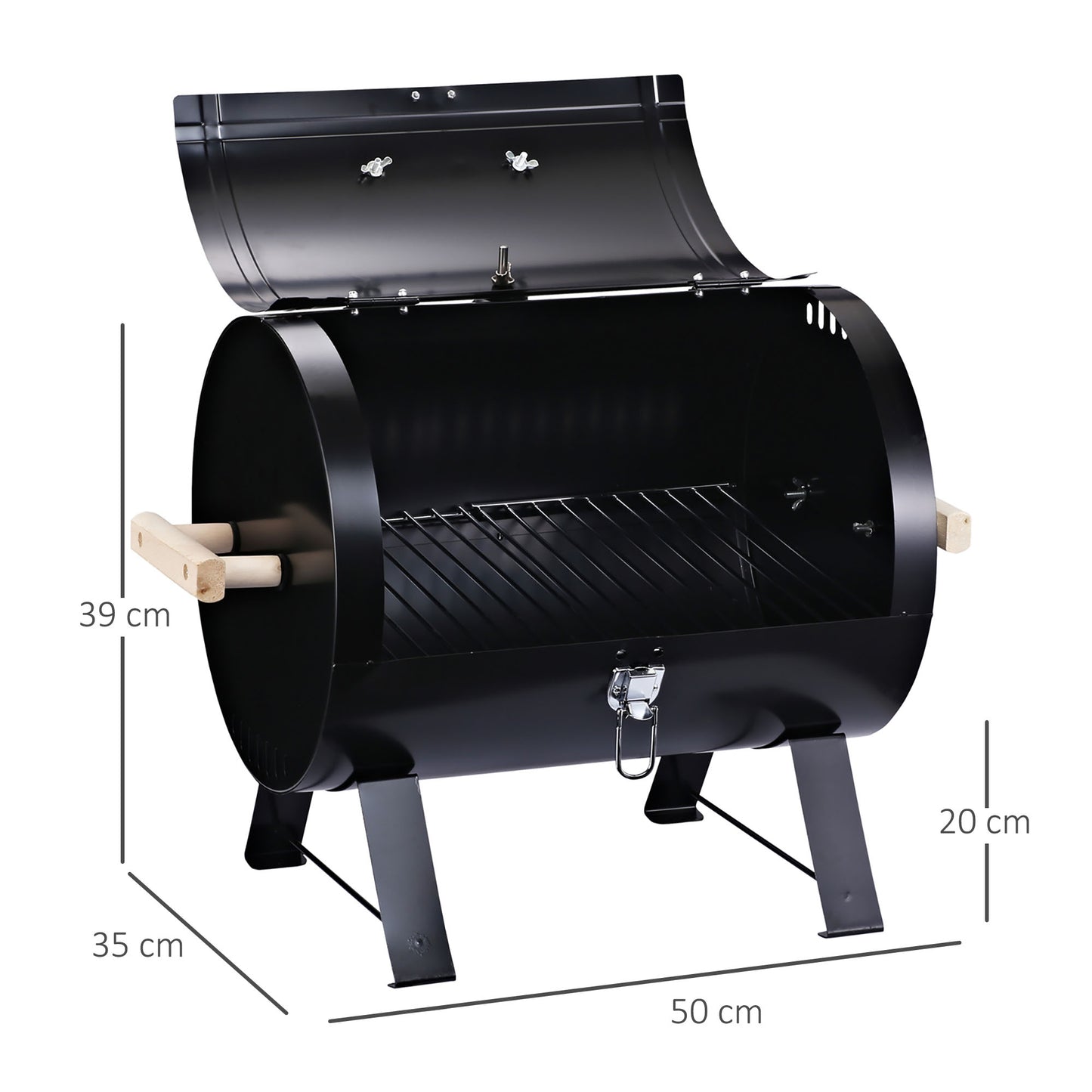 Outsunny Barbecue a Carvão de Mesa Barbecue a Carvão Compacta com Termômetro e Alças para Jardim Exterior Campismo 50x35x39 cm Preto