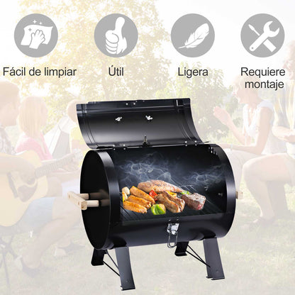 Outsunny Barbecue a Carvão de Mesa Barbecue a Carvão Compacta com Termômetro e Alças para Jardim Exterior Campismo 50x35x39 cm Preto