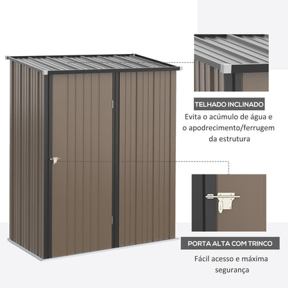 Outsunny Abrigo de Jardim 1,34m² 161,5x94,5x196cm Abrigo de Exterior de Aço Galvanizado com Porta e Fechadura para Armazenamento de Ferramentas Marrom