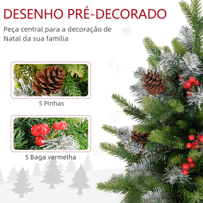 HOMCOM Árvore de Natal 60 cm Árvore de Natal Artificial de Mesa com 20 Luzes LED 141 Ramos 5 Pinhas 5 Bagas Vermelhas e Suporte de Metal Árvore Natalícia para Interior Verde