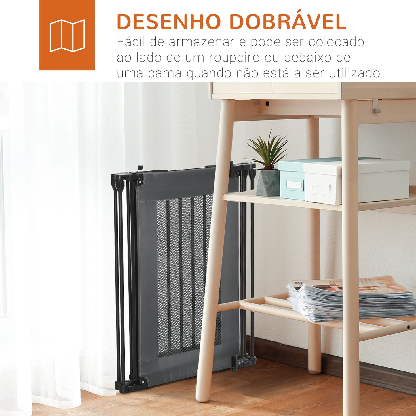 PawHut Barreira de Segurança para Cães Dobrável de 3 Peças 203x74cm Barreira de Segurança para Escadas e Portas com Sistema de Fechamento Automático e 2 Painéis de Tecido Oxford Preto