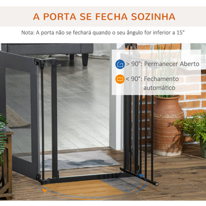 PawHut Barreira de Segurança para Cães Dobrável de 3 Peças 203x74cm Barreira de Segurança para Escadas e Portas com Sistema de Fechamento Automático e 2 Painéis de Tecido Oxford Preto