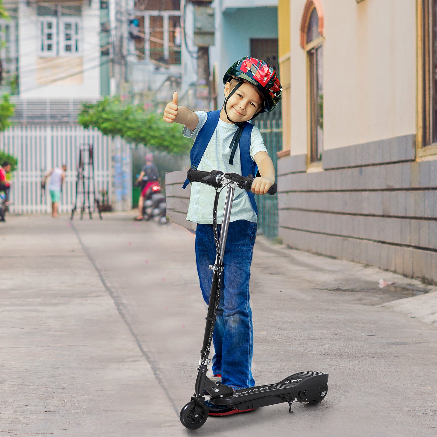 Trotinete Elétrica Criança De 7-14 Anos E-Scooter Dobrável Guiador Ajustável 12km/h Bateria Recarregável 12V Skate 120W Carga 50kg Preto