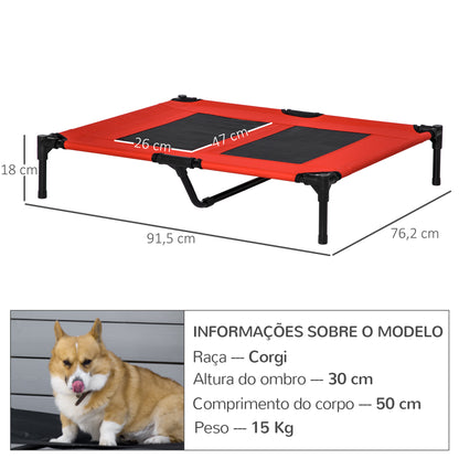 PawHut Cama Elevada para Cães Cama de Animais de Estimação com Malha Transpirável e Tecido Oxford para Exterior Interior Ar Livre Jardim Terraço 91,5x76,2x18cm Vermelho