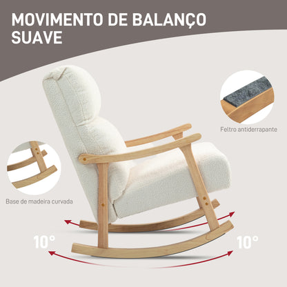 HOMCOM Poltrona Baloiço Moderna Poltrona Baloiço com Pés e Apoio para os Braços de Madeira de Faia Encosto Alto Poltrona de Amamentação Carga 120 kg para Dormitório Sala de Estar 65x90x98 cm Creme