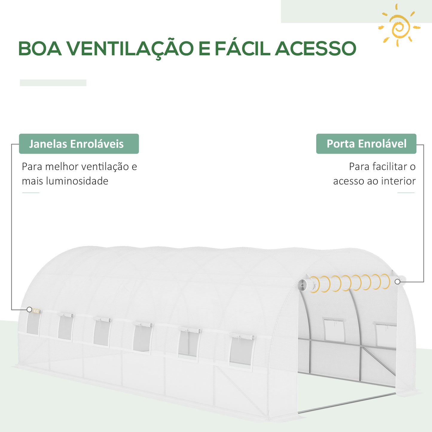 Outsunny Cobertura de Estufa de Túnel 6x3x2m Cobertura de Substituição de Estufa Polietileno com 12 Janelas e Portas Enroláveis Proteção de Plantas para Jardim Verde