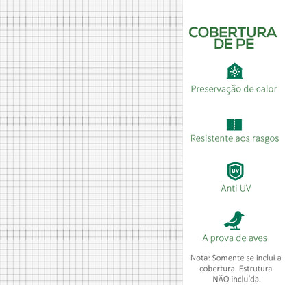 Outsunny Cobertura de Estufa de Túnel 6x3x2m Cobertura de Substituição de Estufa Polietileno com 12 Janelas e Portas Enroláveis Proteção de Plantas para Jardim Verde