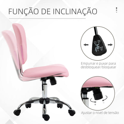 Vinsetto Cadeira de Escritório Cadeira de Escritório Giratória de Couro PU com Altura Ajustável e Função Basculante para Estúdio Dormitório Carga Máxima 120 kg 50x54x87,5-96,5 cm Rosa