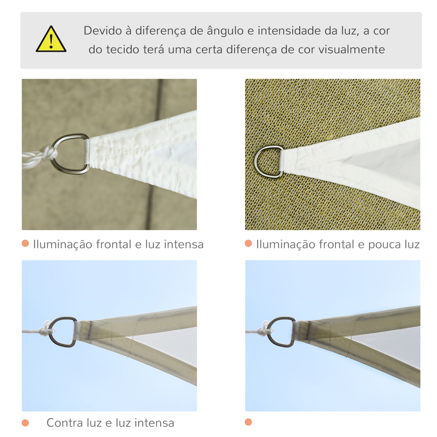 Outsunny Vela de Sombra Triangular 3x3x3 m Toldo Vela de Poliéster com Proteção UV Aneis em Forma de D e Cordas para Jardim Pátio Piscina Creme