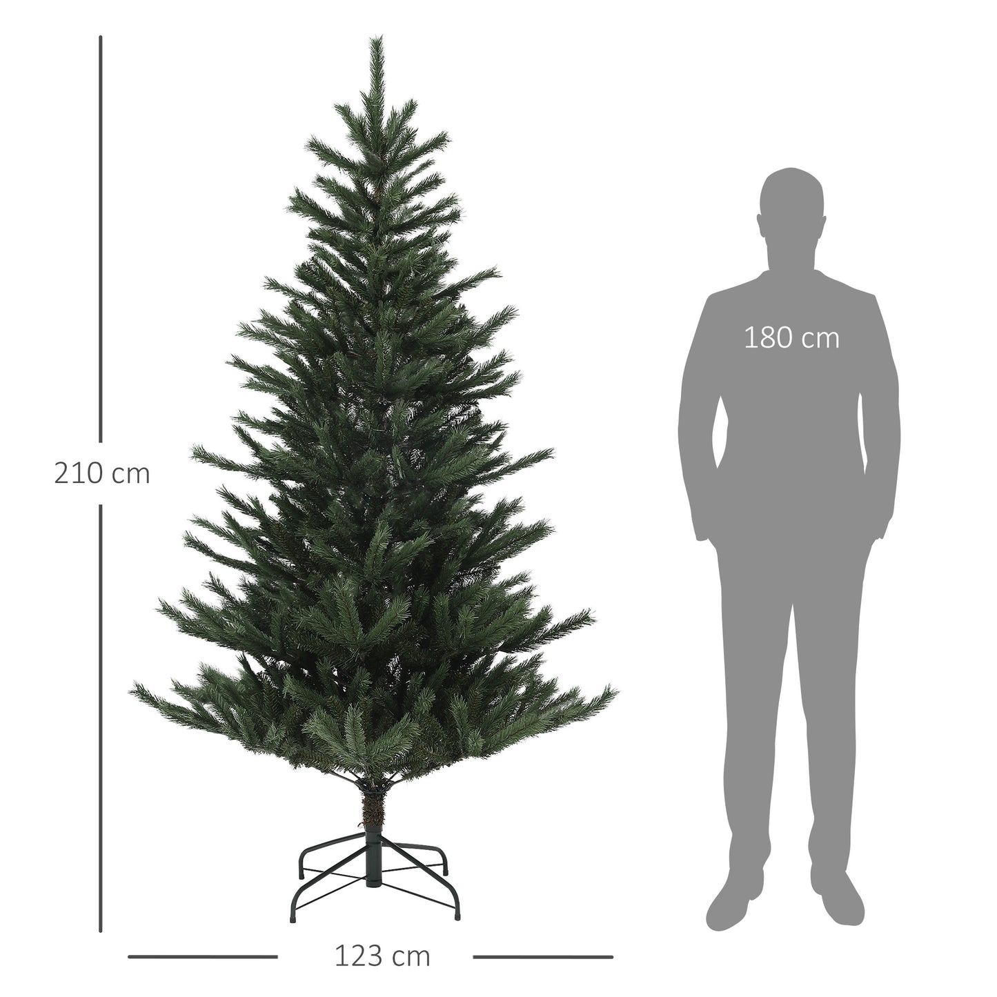 HOMCOM Árvore de Natal 210 cm Árvore de Natal Artificial com 793 Ramo e Suporte de Aço Árvore de Natal para Sala de Estar Interior Verde