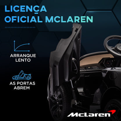 HOMCOM Carro Elétrico 12V para Crianças Carro Mclaren com Controlo Remoto Música Buzina Faróis Entrada para MP3 USB e Velocidade 2-5 km/h Carro a Bateria para 3-6 Anos 126x65x52 cm Preto