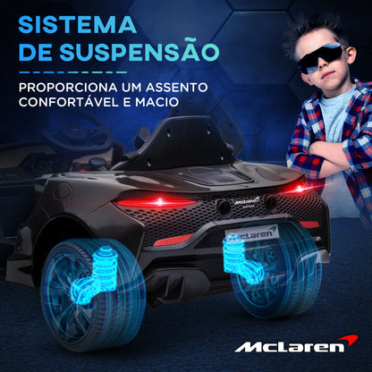 HOMCOM Carro Elétrico 12V para Crianças Carro Mclaren com Controlo Remoto Música Buzina Faróis Entrada para MP3 USB e Velocidade 2-5 km/h Carro a Bateria para 3-6 Anos 126x65x52 cm Preto