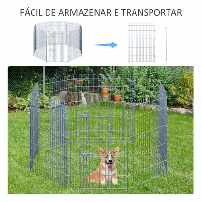 PawHut Parque para Animais de Estimação com 8 Paineis 63x91cm Cerca para Animais de Estimação com Porta com Trava para Jardim Pátio Exterior Prata