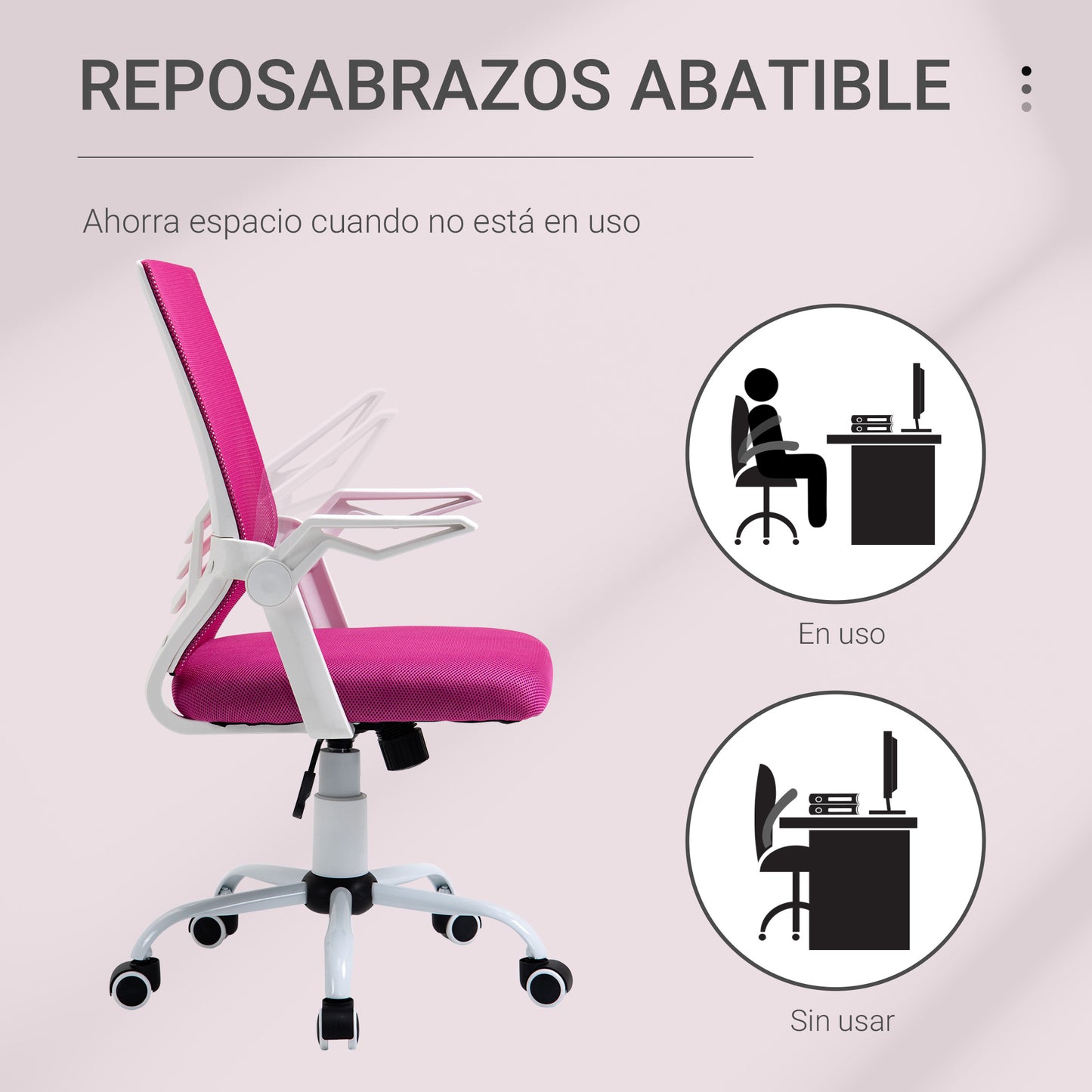 Vinsetto Cadeira de Escritório Ergonômica Cadeira de Escritório Giratória com Altura Ajustável Apoio para os Braços Dobrável Suporte Lombar e Encosto Transpirável 62,5x55x94-104cm Rosa