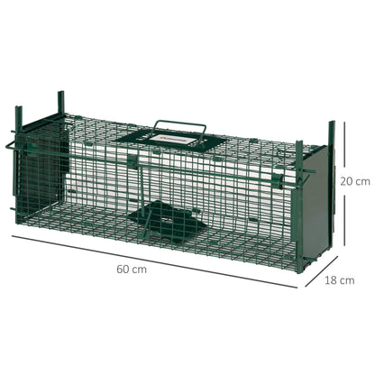 Outsunny Armadilha para Animais Vivos 60x18x20 cm com Porta Gaiola de Captura com Alça de Transporte para Coelhos Raposas Pequenas Verde Escuro