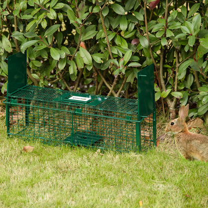 Outsunny Armadilha para Animais Vivos 60x18x20 cm com Porta Gaiola de Captura com Alça de Transporte para Coelhos Raposas Pequenas Verde Escuro