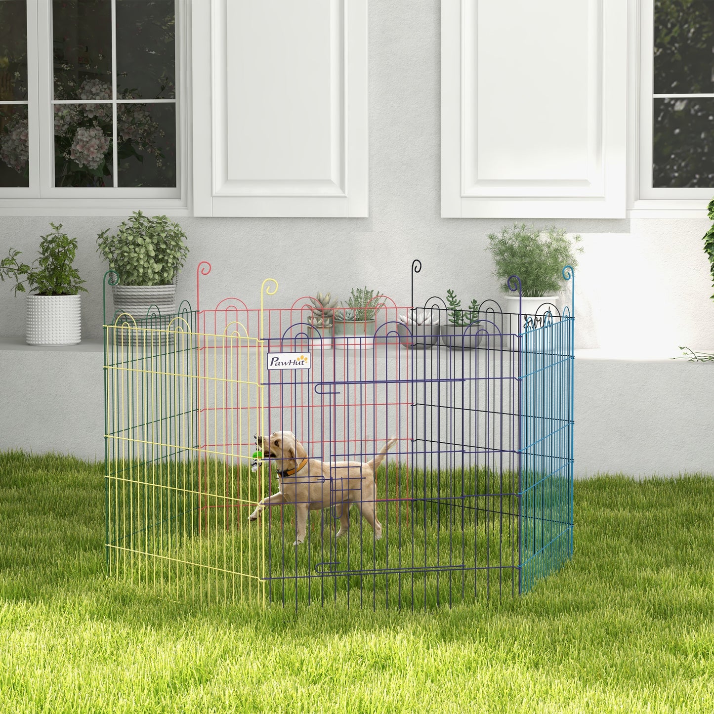 PawHut Parque para Animais de Estimação Parque para Cães Dobrável com 6 Painéis para Jardim Pátio Exterior Ø120x60 cm Multicor