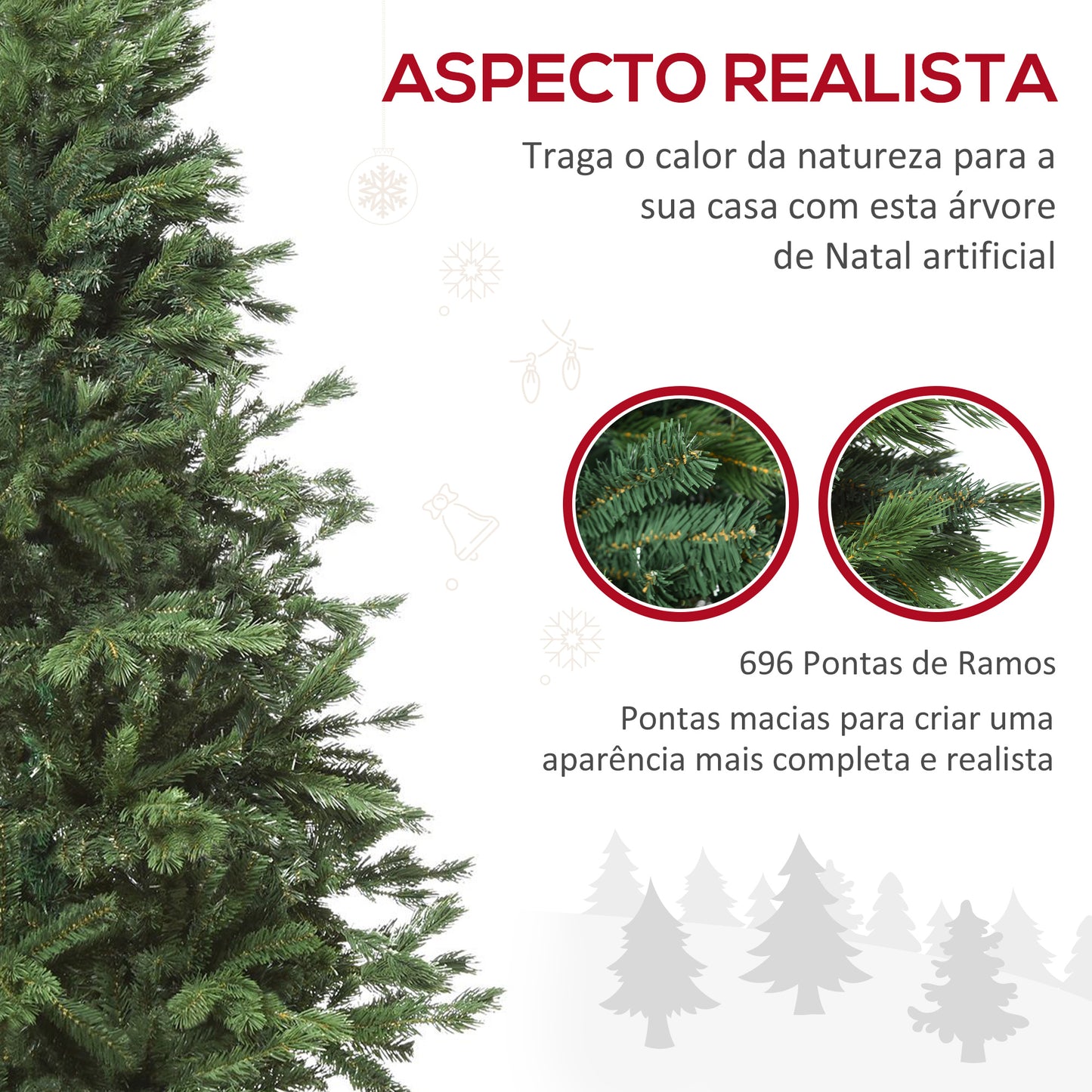 HOMCOM Árvore Artificial de Natal com Base Dobrável 696 Galhos PE Tridente e PVC Individual Árvore de Natal Decorativa Exterior Interior Ø90x180 Verde