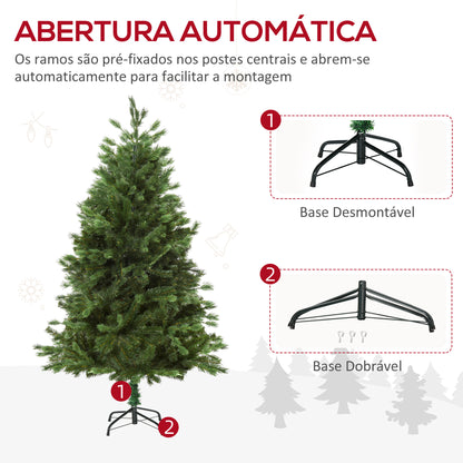 HOMCOM Árvore Artificial de Natal com Base Dobrável 696 Galhos PE Tridente e PVC Individual Árvore de Natal Decorativa Exterior Interior Ø90x180 Verde