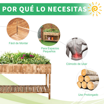 Outsunny Horta Vertical de Madeira 120x60x81cm Floreira Elevada para Cultivo de Plantas Flores com Prateleira Inferior para Jardim Terraço Exterior Madeira