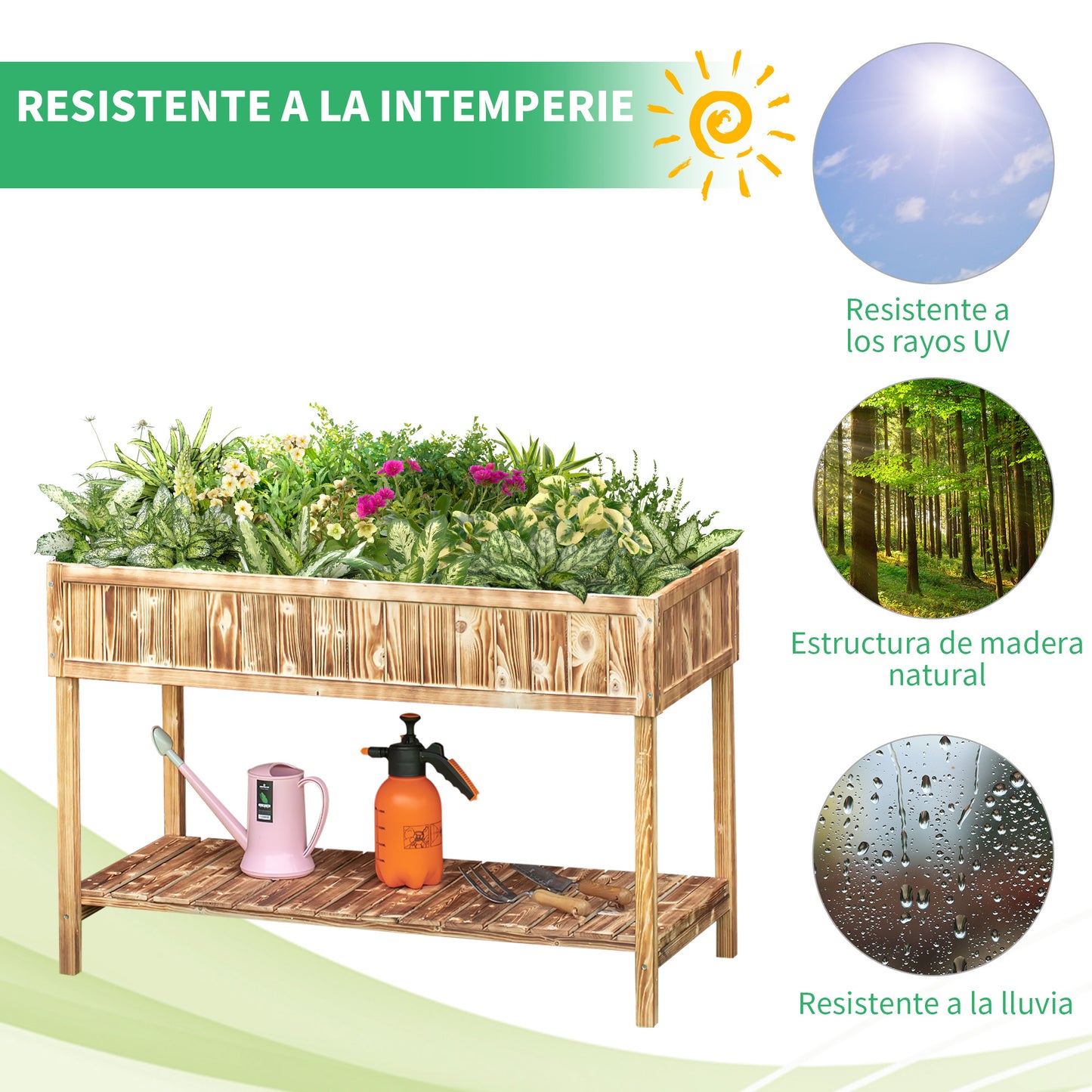 Outsunny Horta Vertical de Madeira 120x60x81cm Floreira Elevada para Cultivo de Plantas Flores com Prateleira Inferior para Jardim Terraço Exterior Madeira