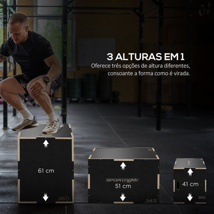 SPORTNOW Caixa Pliométrica com 3 Alturas Diferentes Caixa de Saltos para Treino de Força em Casa Escritório Ginásio CrossFit Carga 120 kg 61x51x41 cm Preto