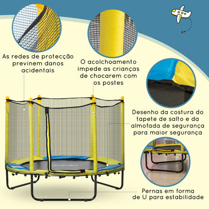 ZONEKIZ Trampolim Infantil Ø140 cm Trampolim para Crianças de 1-10 Anos com Rede de Segurança e 3 Pés de Aço em Forma de U Carga Máxima 50 kg para Interior Ø140x113 cm Amarelo