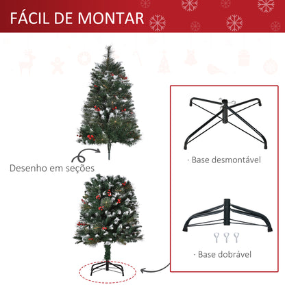 HOMCOM Árvore de Natal Artificial 150cm Ignífugo com 360 Ramos 38 Bagas Folhas de PVC Base Dobrável e Suporte Metálico Decoração de Natal para Interiores Verde