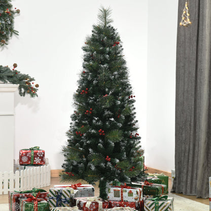 HOMCOM Árvore de Natal Artificial 150cm Ignífugo com 360 Ramos 38 Bagas Folhas de PVC Base Dobrável e Suporte Metálico Decoração de Natal para Interiores Verde