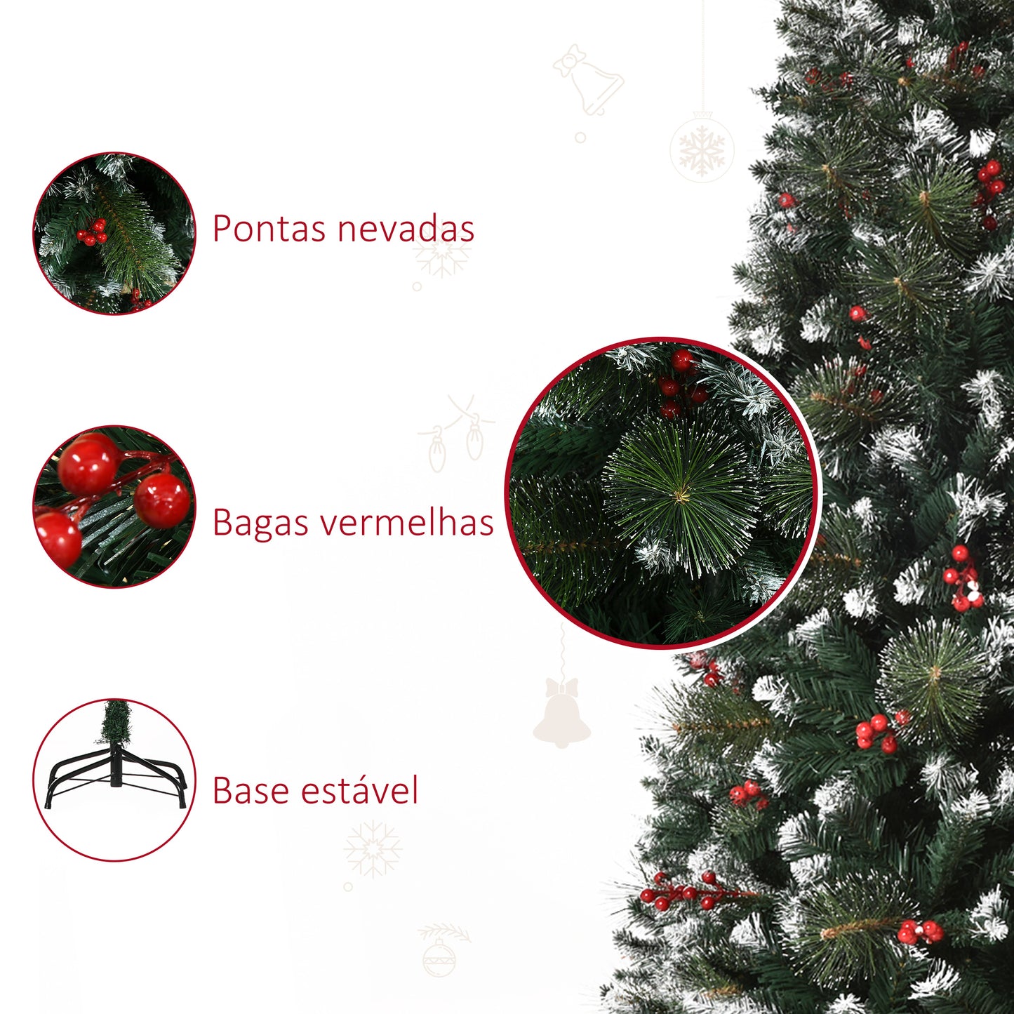 HOMCOM Árvore de Natal Artificial 150cm Ignífugo com 360 Ramos 38 Bagas Folhas de PVC Base Dobrável e Suporte Metálico Decoração de Natal para Interiores Verde