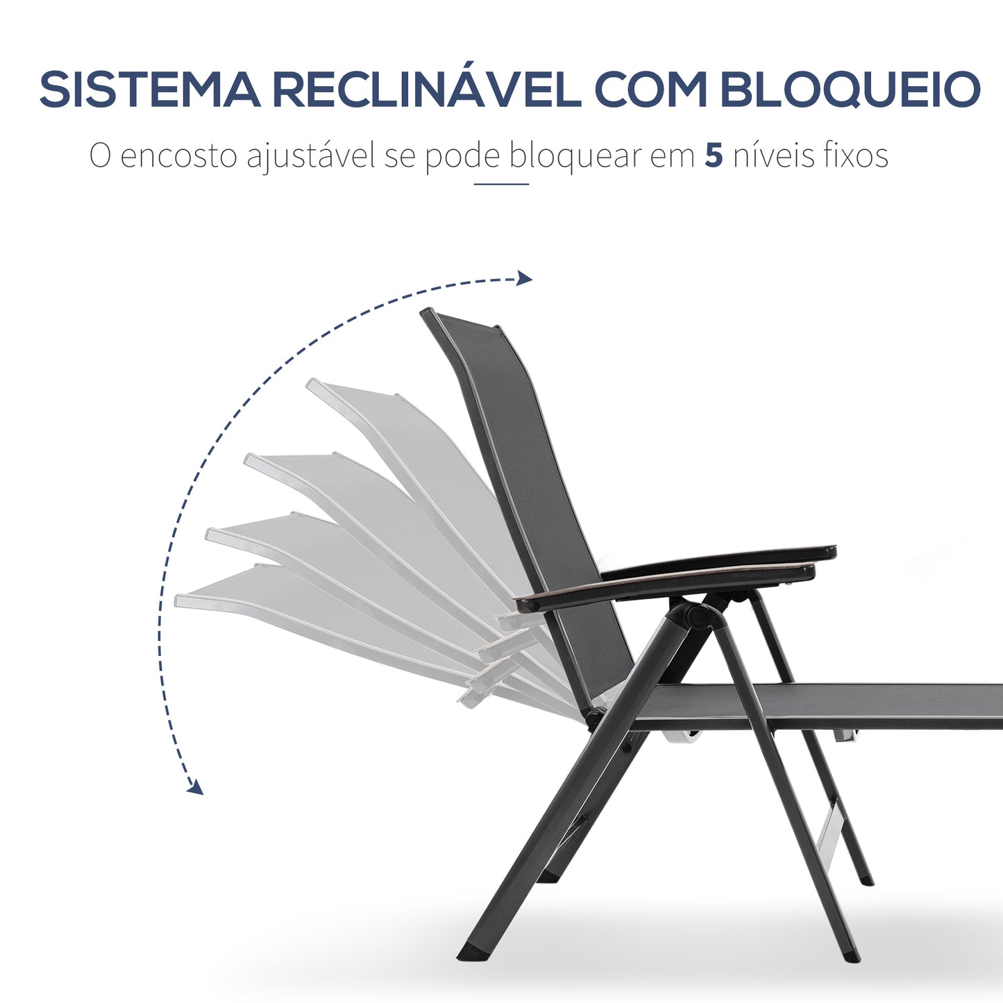 Outsunny Espreguiçadeira de Jardim Reclinável Dobrável de Alumínio com Encosto Ajustável em 5 Posições para Terraço Piscina Exterior Carga Máxima 150kg 69x140x107cm Cinza