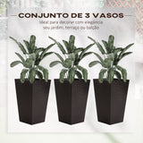 Outsunny Conjunto de 3 Vasos Quadrados para Plantas Flores 3 Vasos com Imitação de Vime para Jardim Terraço Interior e Exterior 36,5x36,5x61cm Marrom