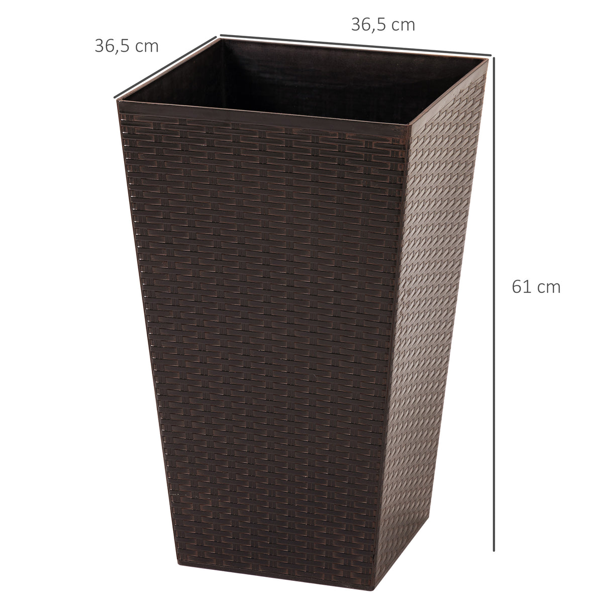 Outsunny Conjunto de 3 Vasos Quadrados para Plantas Flores 3 Vasos com Imitação de Vime para Jardim Terraço Interior e Exterior 36,5x36,5x61cm Marrom