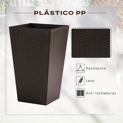 Outsunny Conjunto de 3 Vasos Quadrados para Plantas Flores 3 Vasos com Imitação de Vime para Jardim Terraço Interior e Exterior 36,5x36,5x61cm Marrom