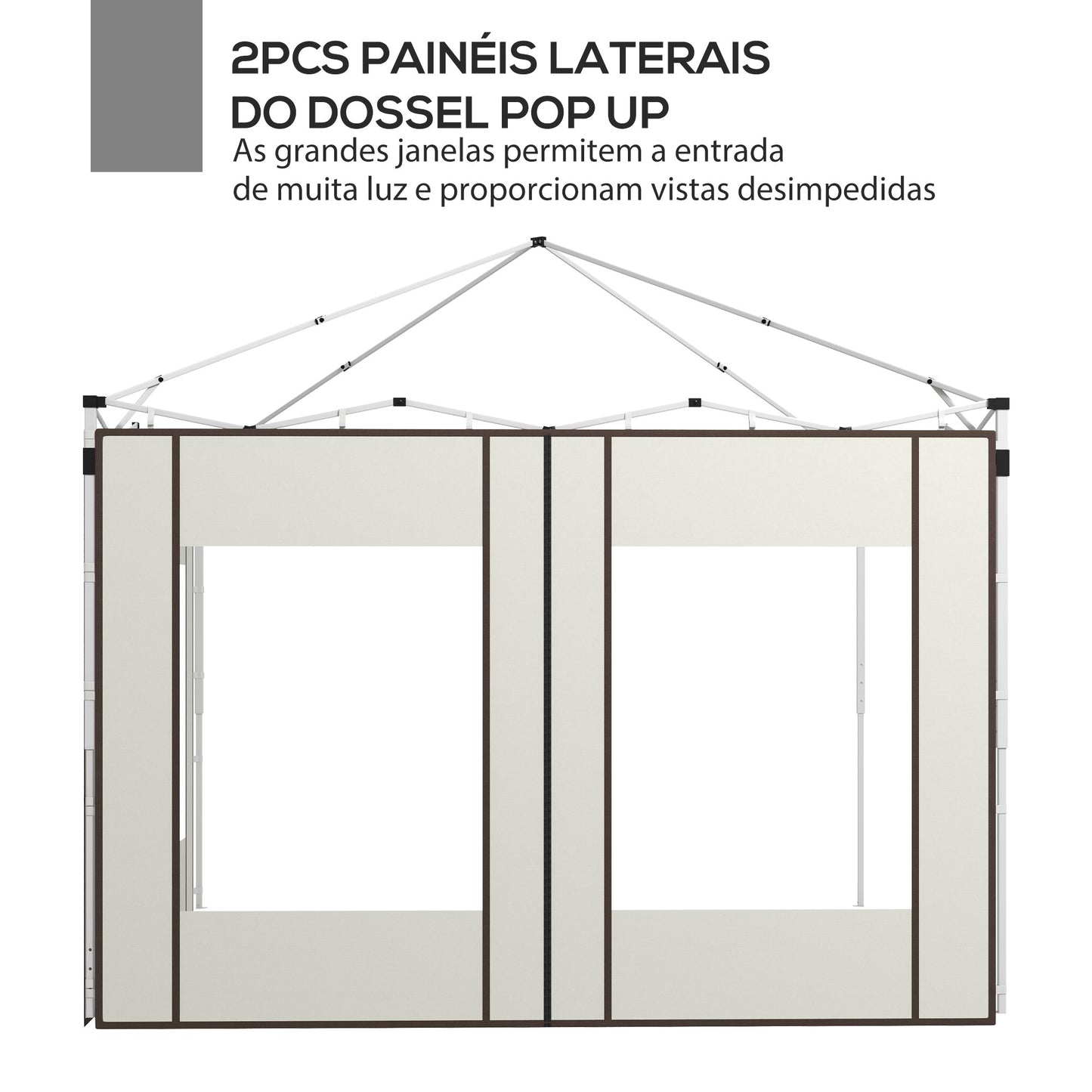 Outsunny Paredes Laterais para Tenda de 2 Painéis 295x195 cm Paredes Laterais de Substituição em Tecido Oxford com 2 Janelas para Tendas de 6x3 m 3x3 m Creme