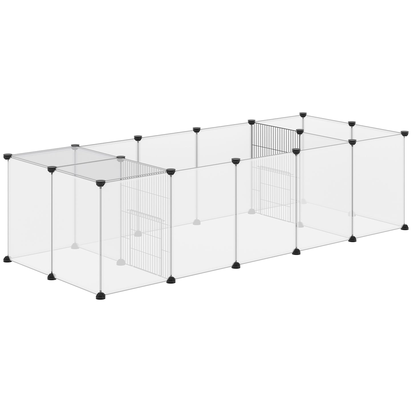 PawHut Recinto para Animais de Estimação DIY com 20 Painéis de Resina Parque para Pequenos Animais Recinto Modular para Porquinho da Índia Chinchilas 175x70x45 cm Branco Translúcido