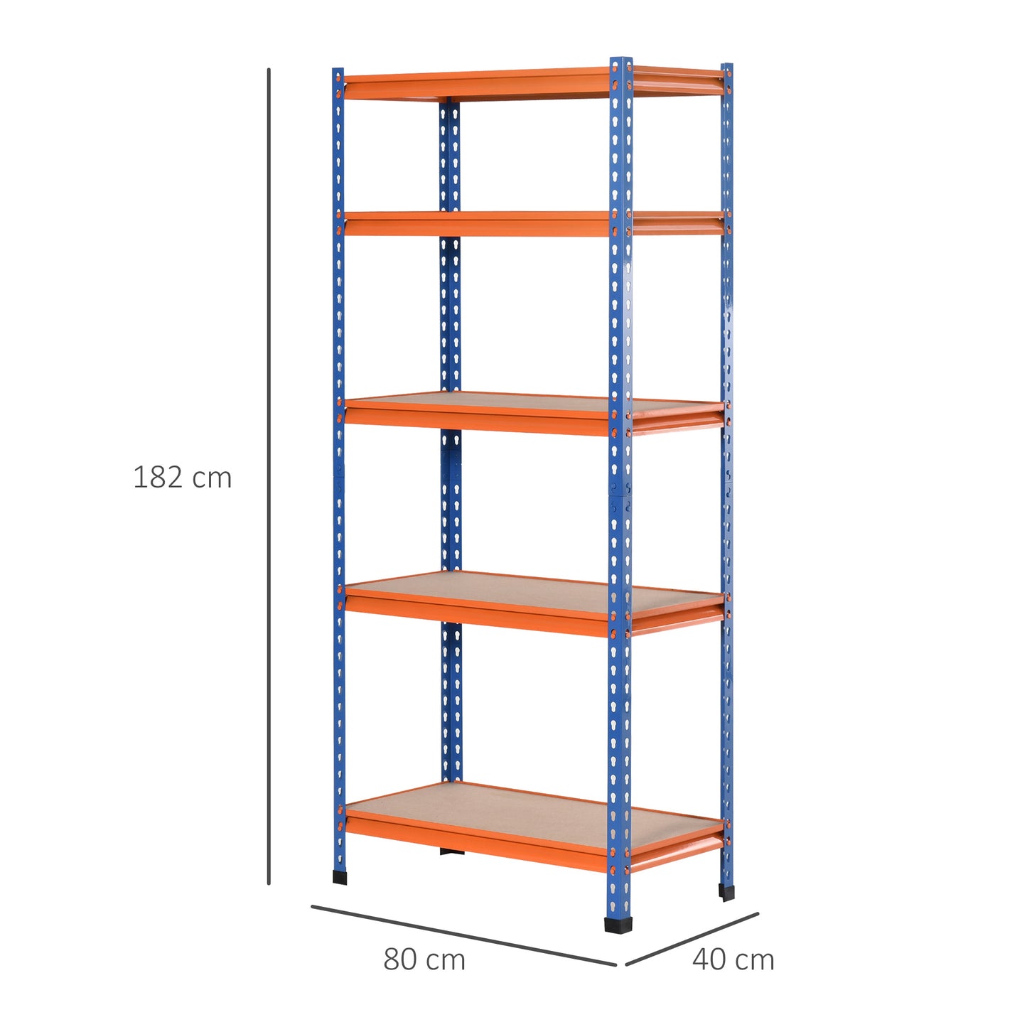 HOMCOM Estante Metálica de Armazenamento 80x40x182cm com 5 Prateleiras Altura Ajustável Carga Máxima por Prateleira 300kg para Armazenamento Garagem Oficina Azul e Laranja