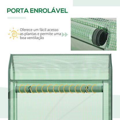 Outsunny Estufa de Jardim com Porta Enrolável Cobertura de PE e Estrutura de Metal para Cultivos de Plantas Verduras varanda Pátio Exterior 100x51x170cm Verde