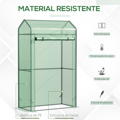 Outsunny Estufa de Jardim com Porta Enrolável Cobertura de PE e Estrutura de Metal para Cultivos de Plantas Verduras varanda Pátio Exterior 100x51x170cm Verde