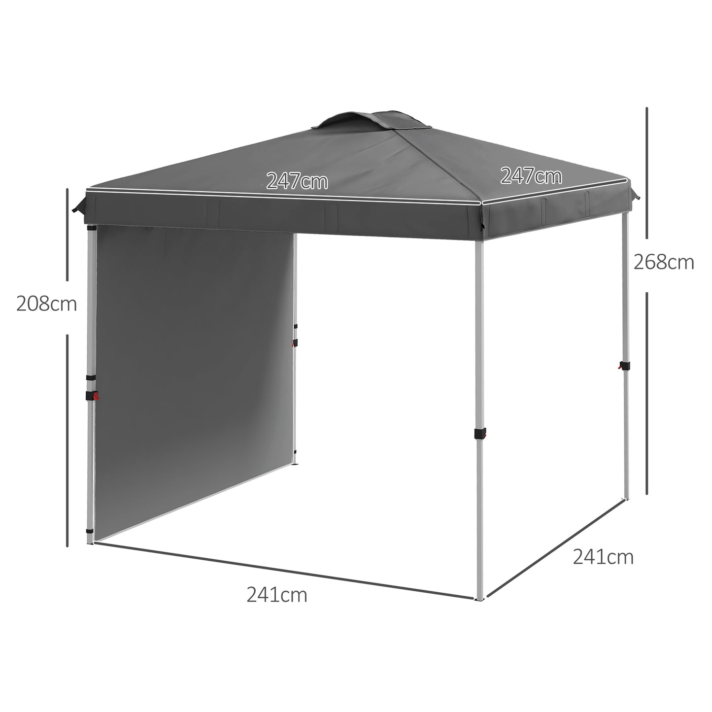 Outsunny Tenda Dobrável 2,5x2,5 m Altura Ajustável Tenda de Jardim com 1 Parede Lateral Teto com Ventilação e Bolsa de Transporte para Acampamento Festas Cinza Escuro